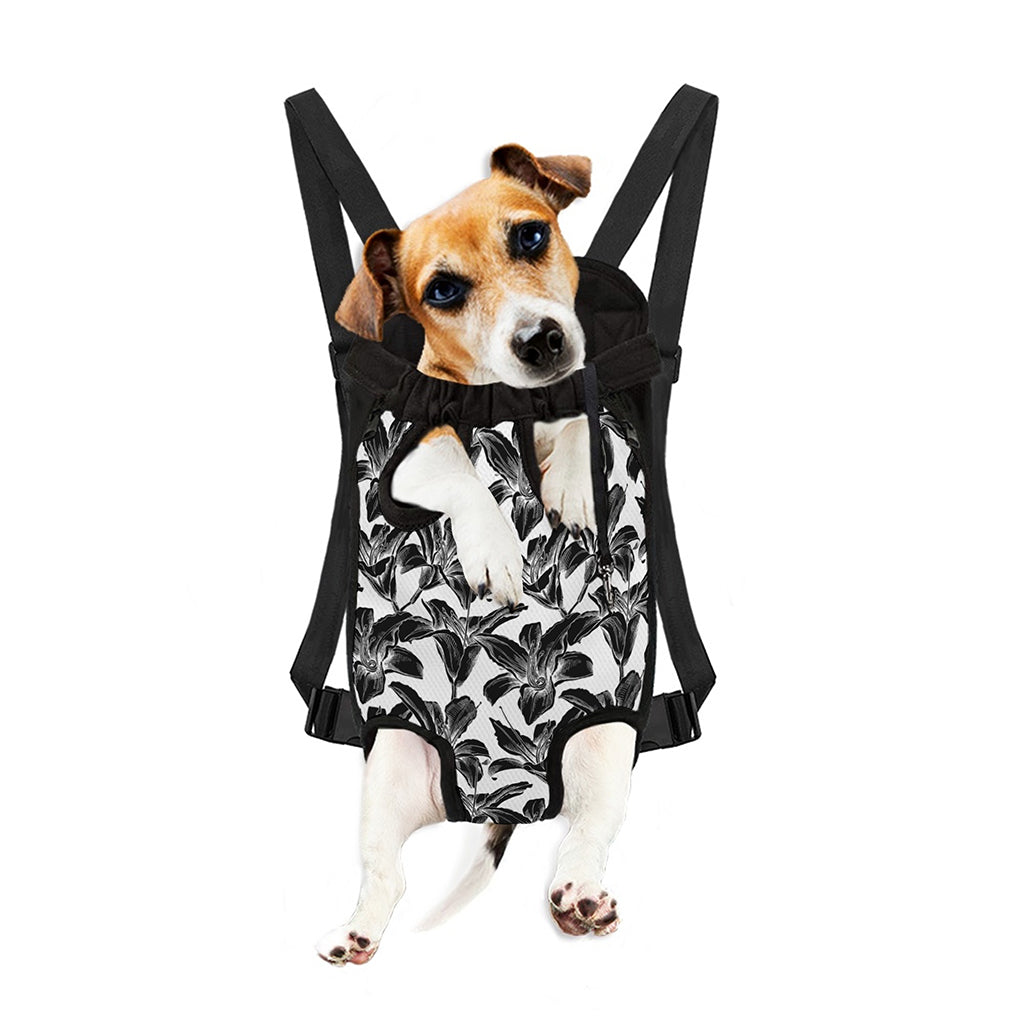 White And Black Lily Pattern Print Pet Carrier Backpack