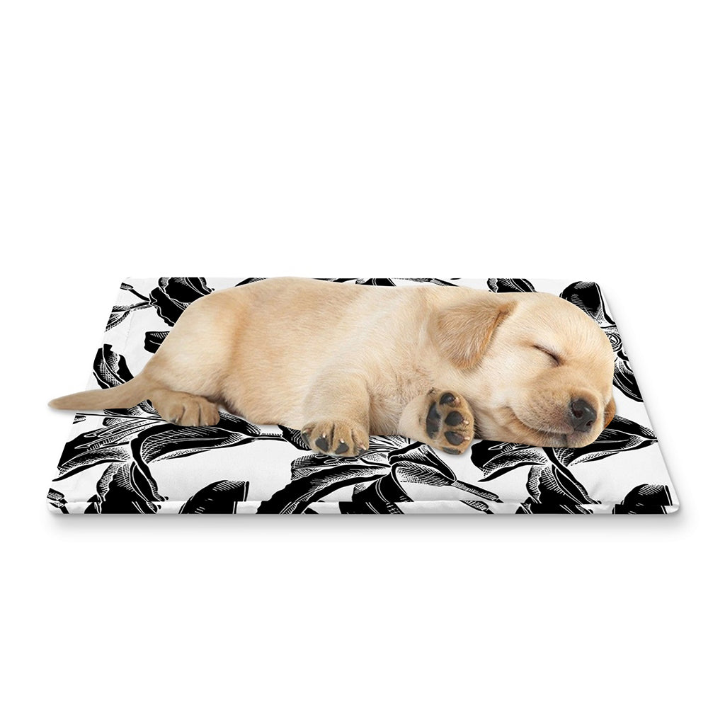 White And Black Lily Pattern Print Pet Cooling Mat Cover