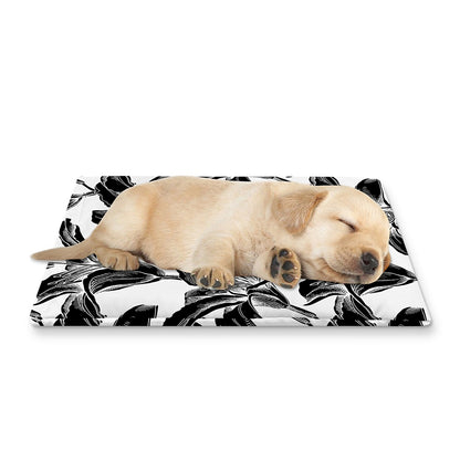 White And Black Lily Pattern Print Pet Cooling Mat Cover