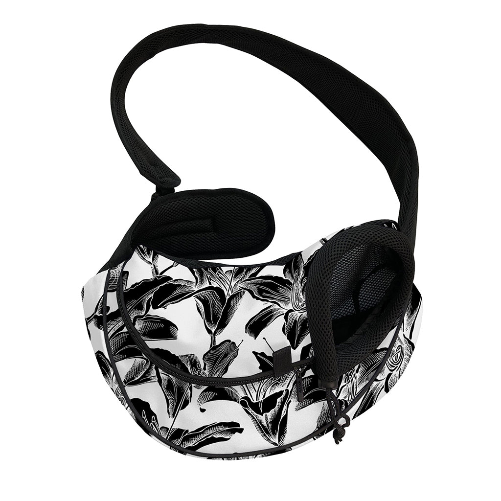 White And Black Lily Pattern Print Pet Sling Carrier