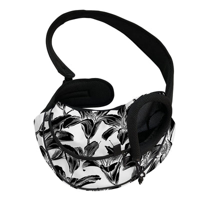White And Black Lily Pattern Print Pet Sling Carrier