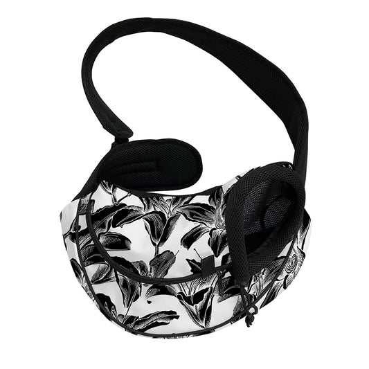 White And Black Lily Pattern Print Pet Sling Carrier