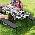 White And Black Lily Pattern Print Picnic Table Cover