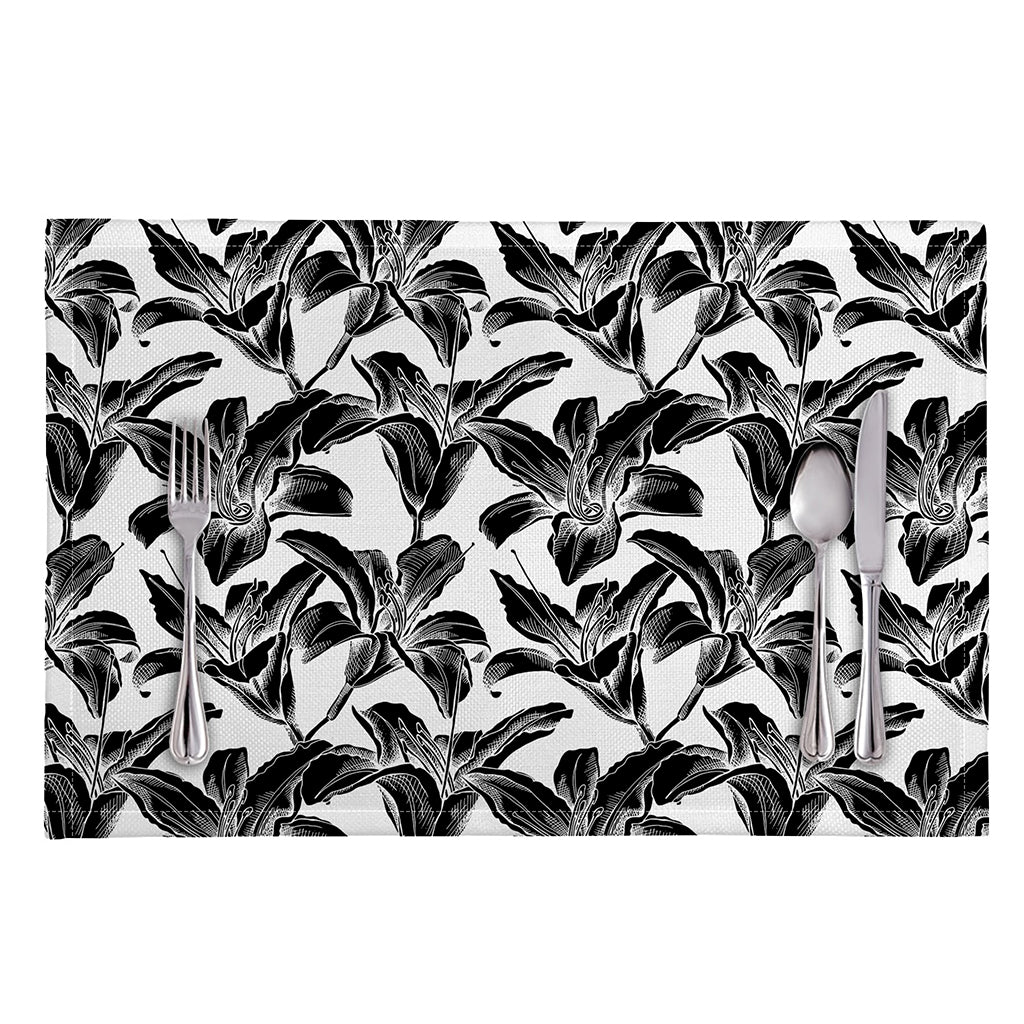 White And Black Lily Pattern Print Placemat