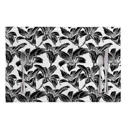White And Black Lily Pattern Print Placemat