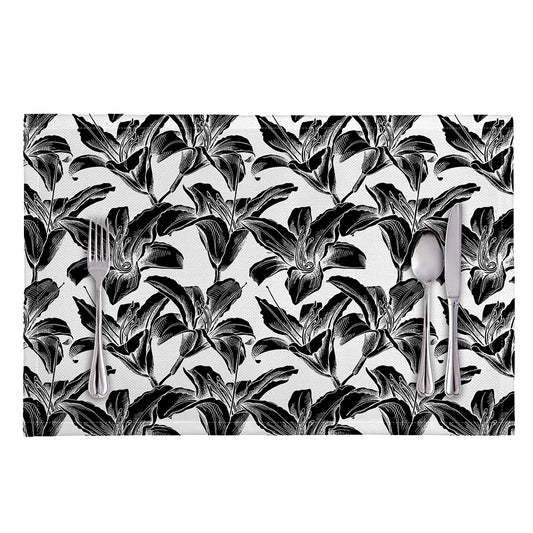 White And Black Lily Pattern Print Placemat