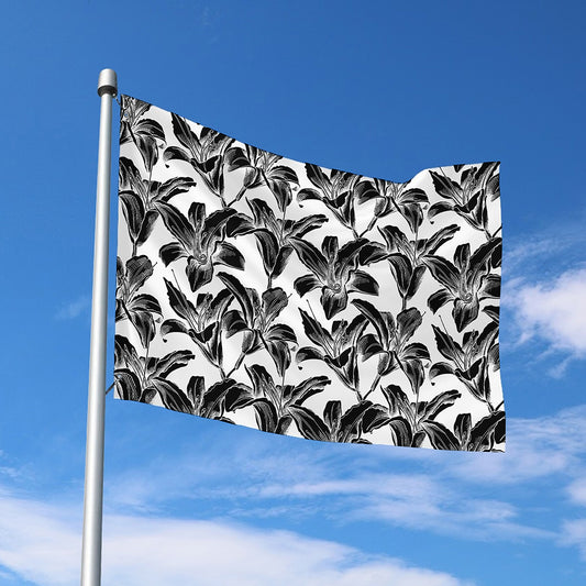 White And Black Lily Pattern Print Polyester Flag