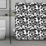 White And Black Lily Pattern Print Polyester Shower Curtain