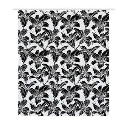 White And Black Lily Pattern Print Polyester Shower Curtain