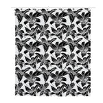 White And Black Lily Pattern Print Polyester Shower Curtain