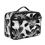 White And Black Lily Pattern Print Portable Lunch Bag