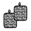 White And Black Lily Pattern Print Pot Holders
