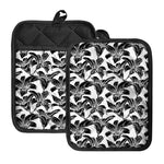 White And Black Lily Pattern Print Pot Holders With Pocket