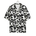 White And Black Lily Pattern Print Rayon Hawaiian Shirt