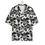 White And Black Lily Pattern Print Rayon Hawaiian Shirt