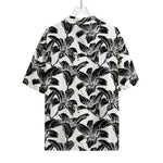 White And Black Lily Pattern Print Rayon Hawaiian Shirt