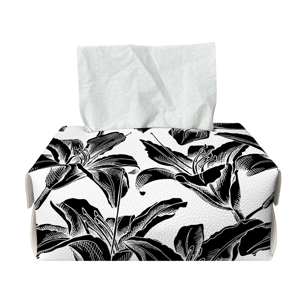 White And Black Lily Pattern Print Rectangle Tissue Box Cover