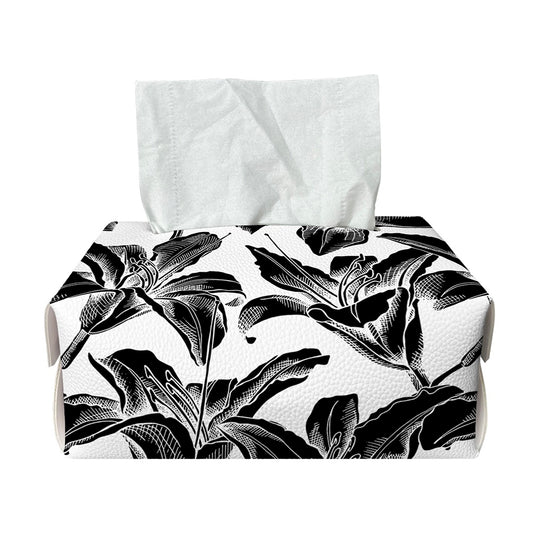 White And Black Lily Pattern Print Rectangle Tissue Box Cover