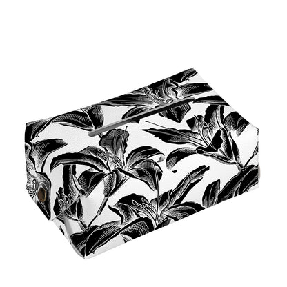 White And Black Lily Pattern Print Rectangle Tissue Box Cover