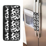 White And Black Lily Pattern Print Refrigerator Handle Covers