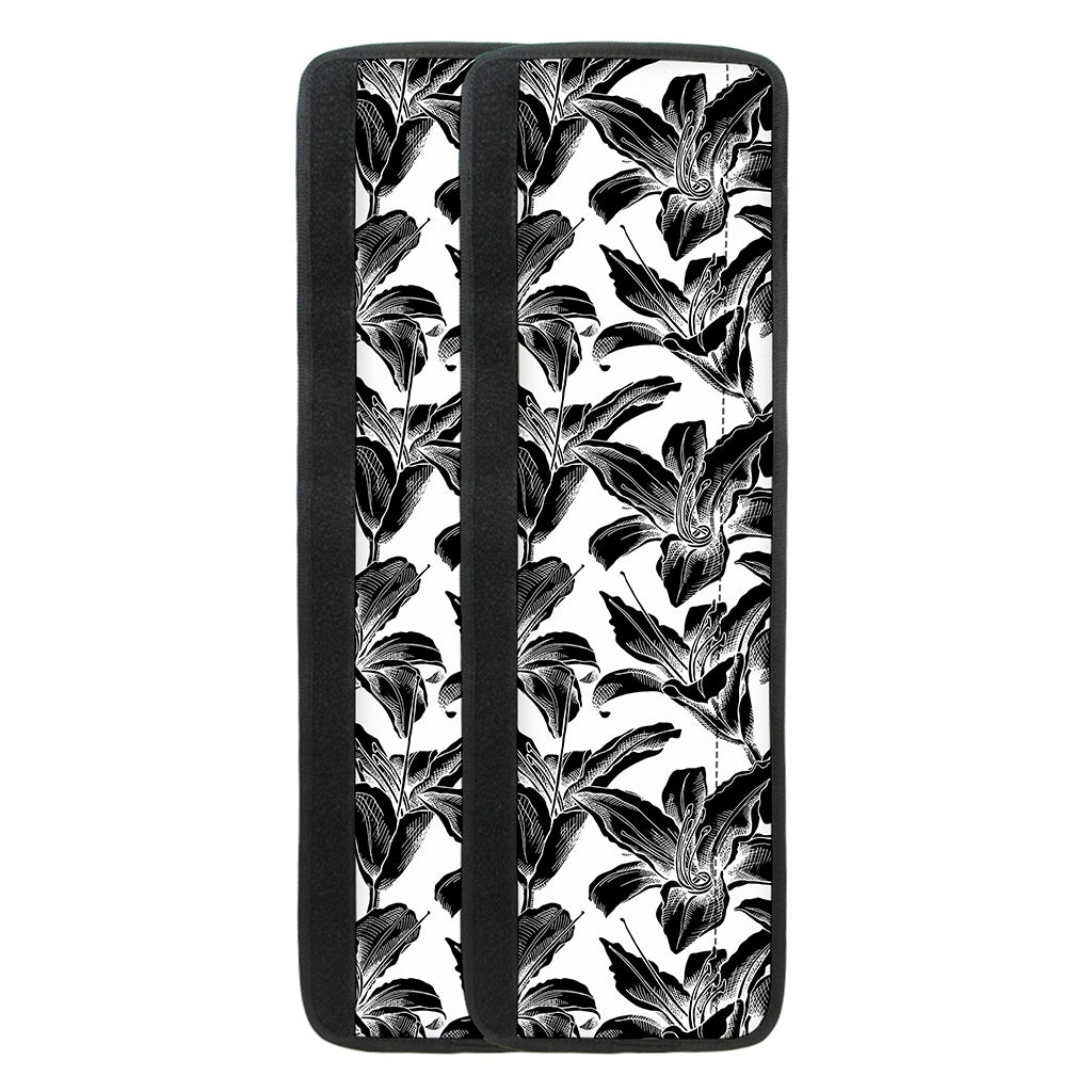 White And Black Lily Pattern Print Refrigerator Handle Covers