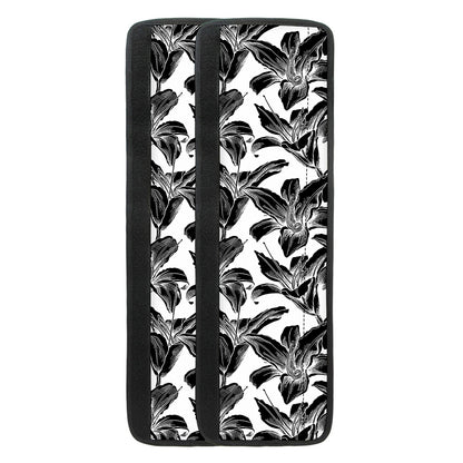 White And Black Lily Pattern Print Refrigerator Handle Covers