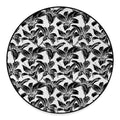 White And Black Lily Pattern Print Round Floor Mat