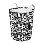 White And Black Lily Pattern Print Round Laundry Basket