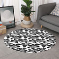 White And Black Lily Pattern Print Round Rug