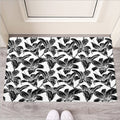 White And Black Lily Pattern Print Rubber Doormat