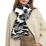 White And Black Lily Pattern Print Scarf