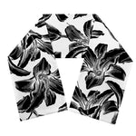 White And Black Lily Pattern Print Scarf