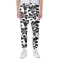 White And Black Lily Pattern Print Joggers