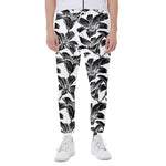 White And Black Lily Pattern Print Scuba Joggers