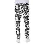 White And Black Lily Pattern Print Scuba Joggers