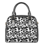 White And Black Lily Pattern Print Shoulder Handbag