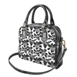 White And Black Lily Pattern Print Shoulder Handbag