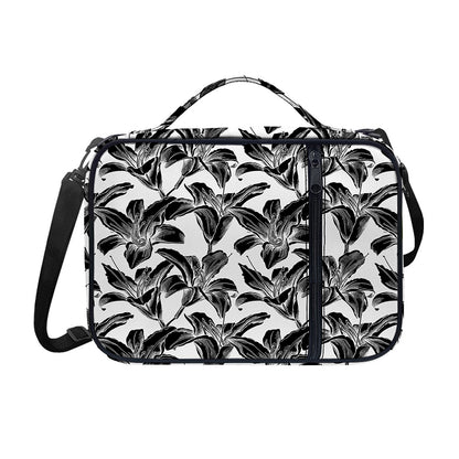 White And Black Lily Pattern Print Shoulder Strap Bible Bag