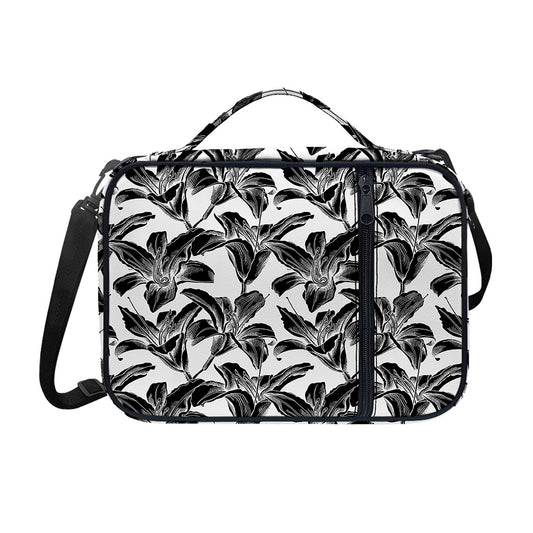 White And Black Lily Pattern Print Shoulder Strap Bible Bag