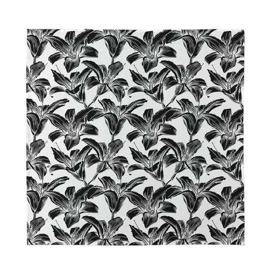 White And Black Lily Pattern Print Silk Bandana