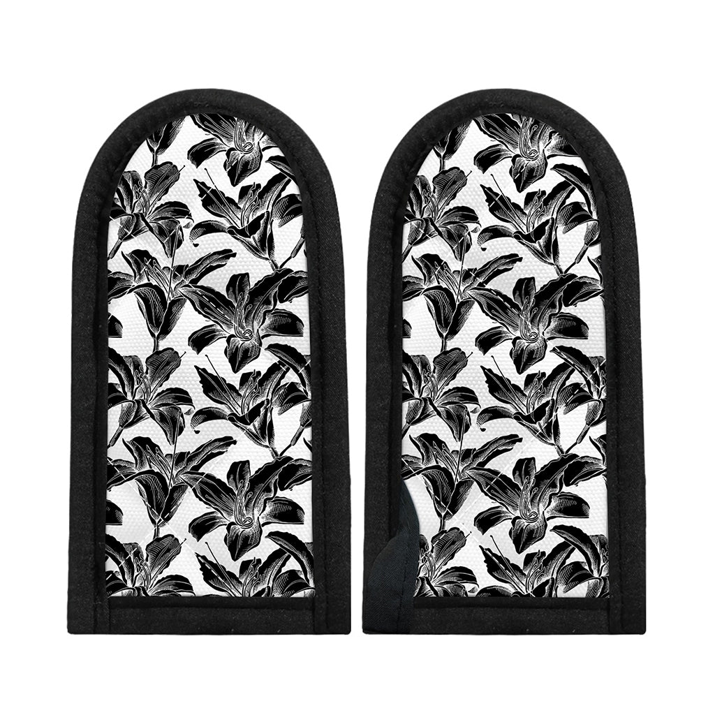 White And Black Lily Pattern Print Skillet Handle Cover