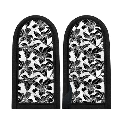 White And Black Lily Pattern Print Skillet Handle Cover