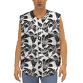 White And Black Lily Pattern Print Sleeveless Baseball Jersey
