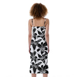 White And Black Lily Pattern Print Slim Fit Midi Cami Dress