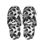 White And Black Lily Pattern Print Slippers