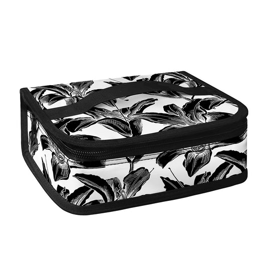 White And Black Lily Pattern Print Small Lunch Bag