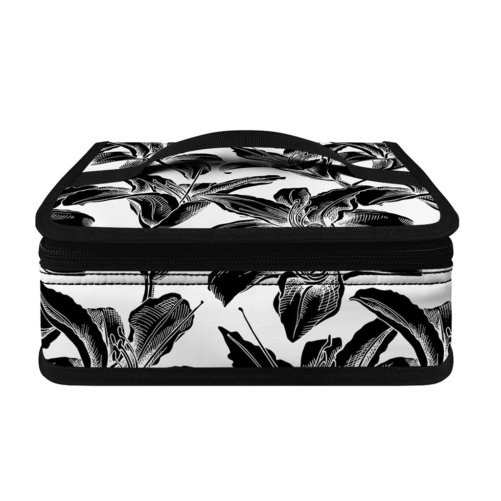 White And Black Lily Pattern Print Small Lunch Bag