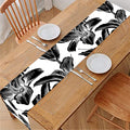 White And Black Lily Pattern Print Table Runner