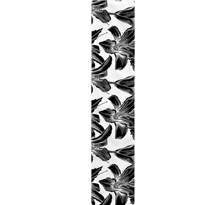 White And Black Lily Pattern Print Table Runner