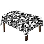 White And Black Lily Pattern Print Tablecloth
